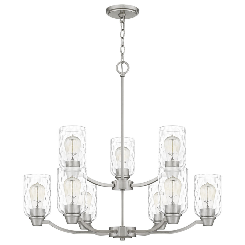 Quoizel Acacia 29in 9-Light Chandelier | Modern Brushed Nickel and Clear Water Glass | Dining Room & Foyer | Model ACA5029BN