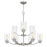 Quoizel Acacia 29in 9-Light Chandelier | Modern Brushed Nickel and Clear Water Glass | Dining Room & Foyer | Model ACA5029BN