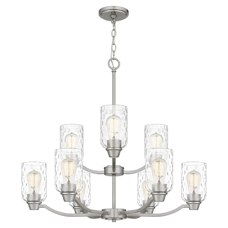 Quoizel Acacia 29in 9-Light Chandelier | Modern Brushed Nickel and Clear Water Glass | Dining Room & Foyer | Model ACA5029BN