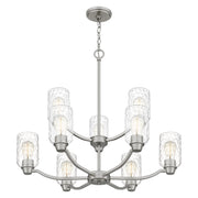 Quoizel Acacia 29in 9-Light Chandelier | Modern Brushed Nickel and Clear Water Glass | Dining Room & Foyer | Model ACA5029BN