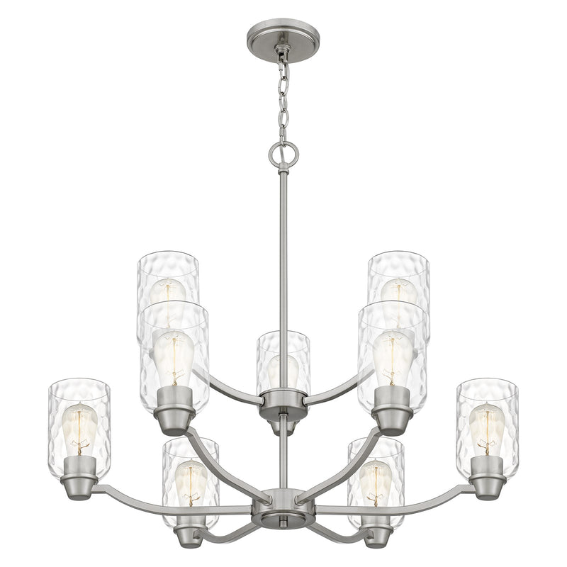 Quoizel Acacia 29in 9-Light Chandelier | Modern Brushed Nickel and Clear Water Glass | Dining Room & Foyer | Model ACA5029BN