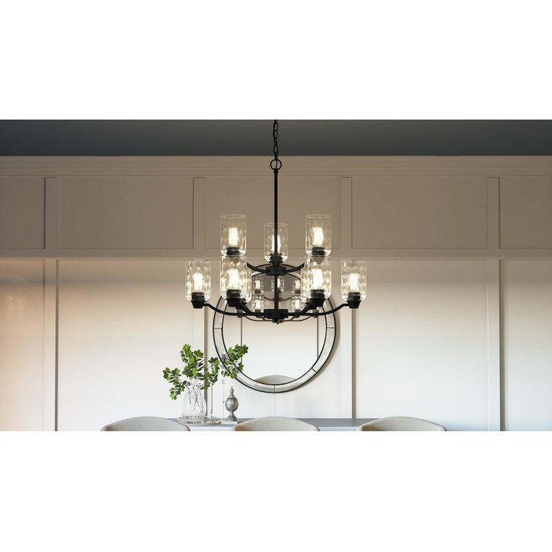 Quoizel Acacia 9 Light Chandelier, Matte Black/Clear Water