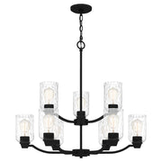 Quoizel Acacia 9 Light Chandelier, Matte Black/Clear Water