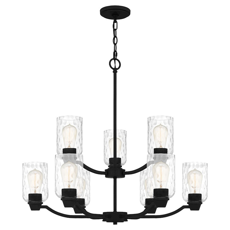 Quoizel Acacia 9 Light Chandelier, Matte Black/Clear Water