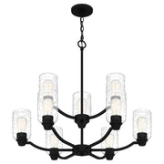 Quoizel Acacia 9 Light Chandelier, Matte Black/Clear Water