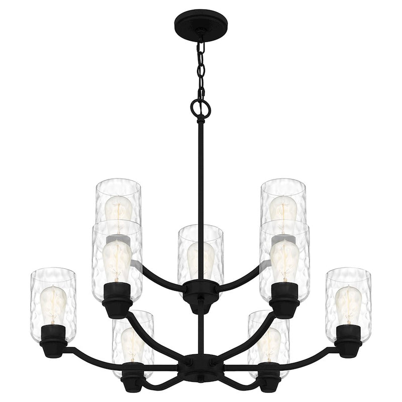 Quoizel Acacia 9 Light Chandelier, Matte Black/Clear Water
