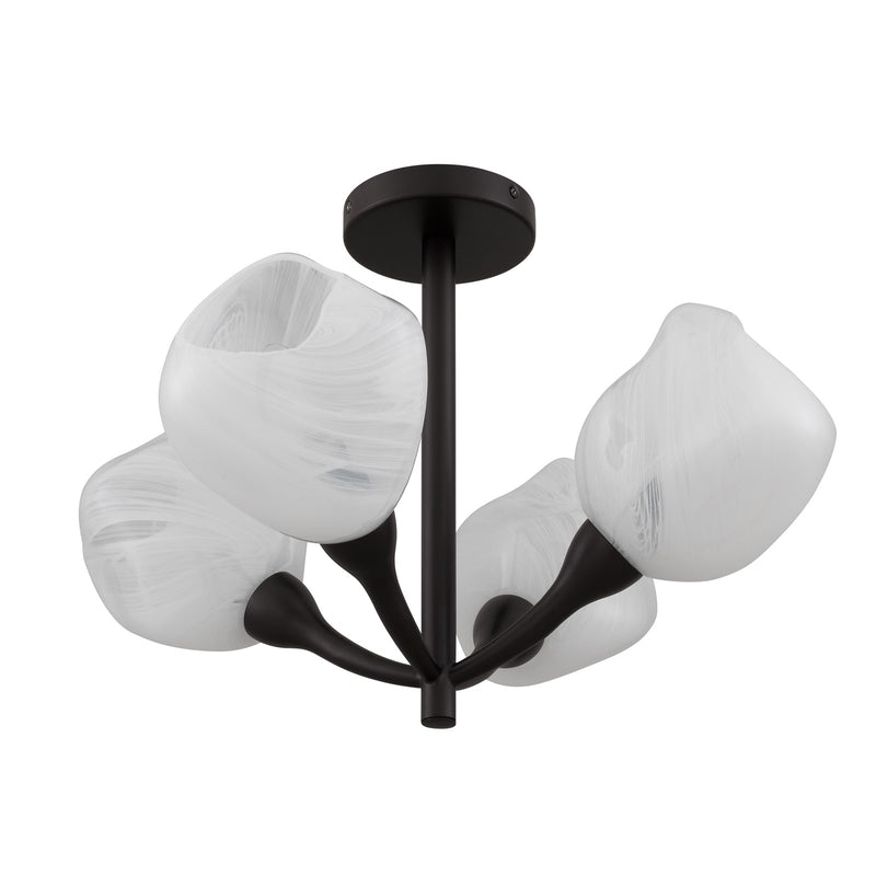 Quoizel Adelyn 22in 4-Light Semi-Flush Mount | Floral Oil Rubbed Bronze and Clear Alabaster Glass | Bedroom & Hallway | Model ADEL1722OI