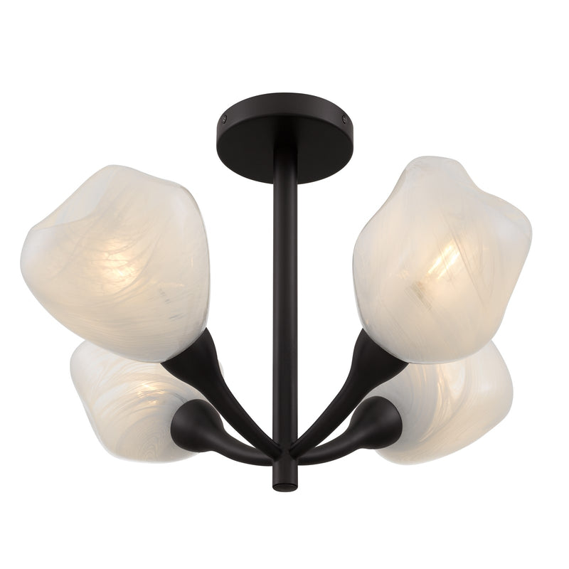 Quoizel Adelyn 22in 4-Light Semi-Flush Mount | Floral Oil Rubbed Bronze and Clear Alabaster Glass | Bedroom & Hallway | Model ADEL1722OI