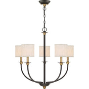 Quoizel Audley 26in 5-Light Chandelier | Traditional Old Bronze and Beige Fabric | Dining Room & Foyer | 26 x 26 x 25.75 in | Model ADY5005OZ