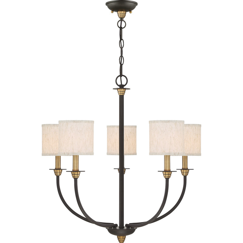 Quoizel Audley 26in 5-Light Chandelier | Traditional Old Bronze and Beige Fabric | Dining Room & Foyer | 26 x 26 x 25.75 in | Model ADY5005OZ