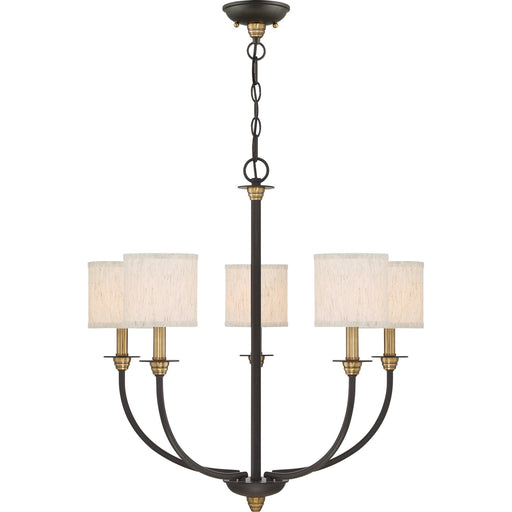 Quoizel Audley 26in 5-Light Chandelier | Traditional Old Bronze and Beige Fabric | Dining Room & Foyer | 26 x 26 x 25.75 in | Model ADY5005OZ