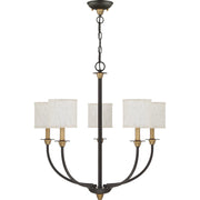 Quoizel Audley 26in 5-Light Chandelier | Traditional Old Bronze and Beige Fabric | Dining Room & Foyer | 26 x 26 x 25.75 in | Model ADY5005OZ