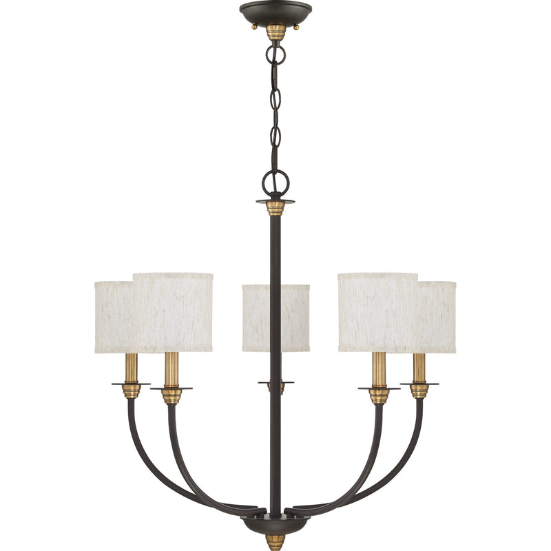 Quoizel Audley 26in 5-Light Chandelier | Traditional Old Bronze and Beige Fabric | Dining Room & Foyer | 26 x 26 x 25.75 in | Model ADY5005OZ