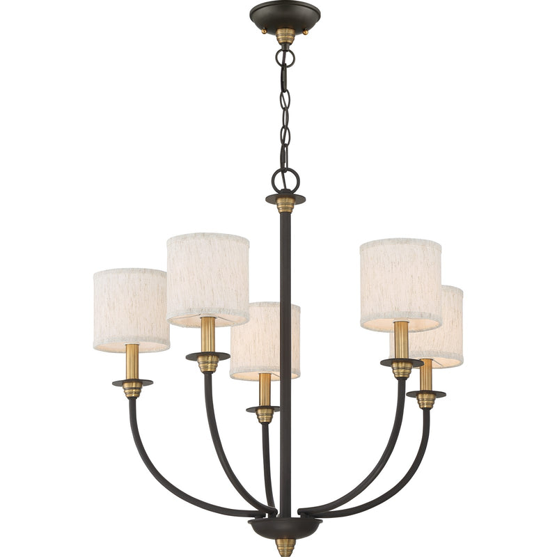 Quoizel Audley 26in 5-Light Chandelier | Traditional Old Bronze and Beige Fabric | Dining Room & Foyer | 26 x 26 x 25.75 in | Model ADY5005OZ