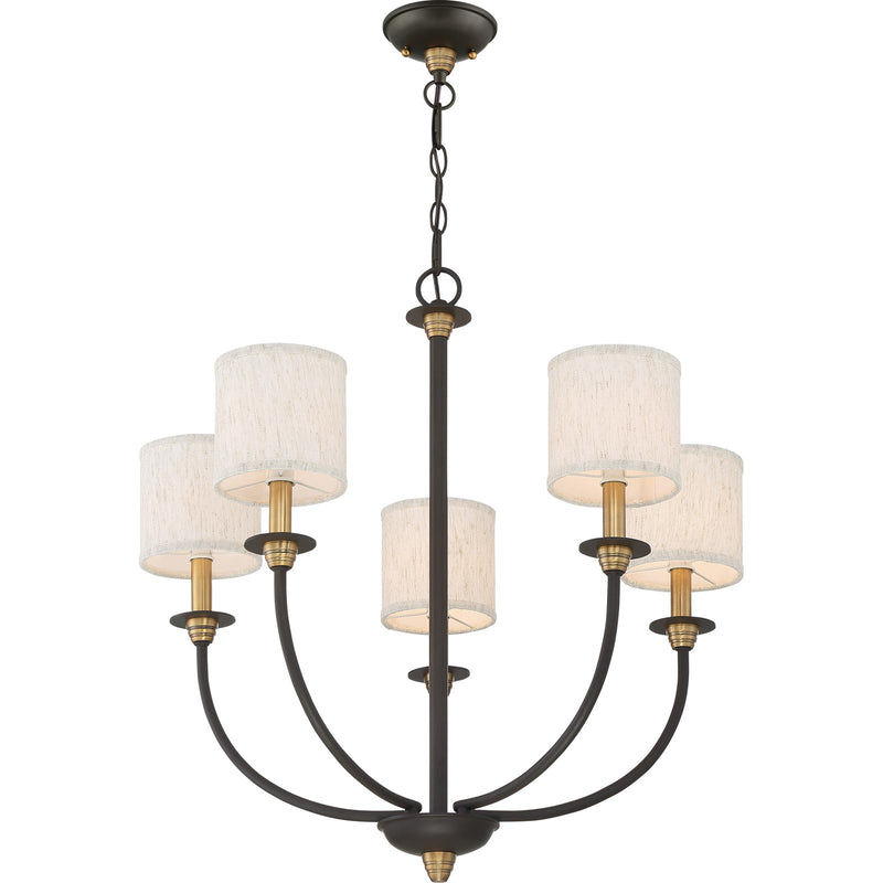 Quoizel Audley 26in 5-Light Chandelier | Traditional Old Bronze and Beige Fabric | Dining Room & Foyer | 26 x 26 x 25.75 in | Model ADY5005OZ