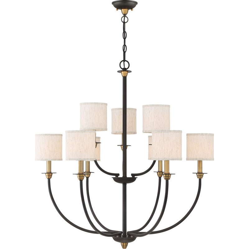 Quoizel Audley 33in 9-Light Chandelier | Traditional Old Bronze and Beige Fabric | Dining Room & Foyer | 33 x 33 x 34.5 in | Model ADY5009OZ
