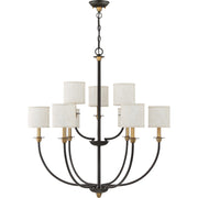 Quoizel Audley 33in 9-Light Chandelier | Traditional Old Bronze and Beige Fabric | Dining Room & Foyer | 33 x 33 x 34.5 in | Model ADY5009OZ