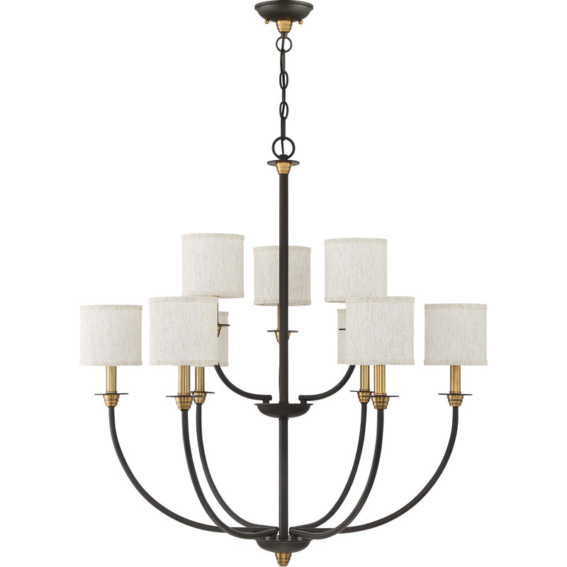 Quoizel Audley 33in 9-Light Chandelier | Traditional Old Bronze and Beige Fabric | Dining Room & Foyer | 33 x 33 x 34.5 in | Model ADY5009OZ