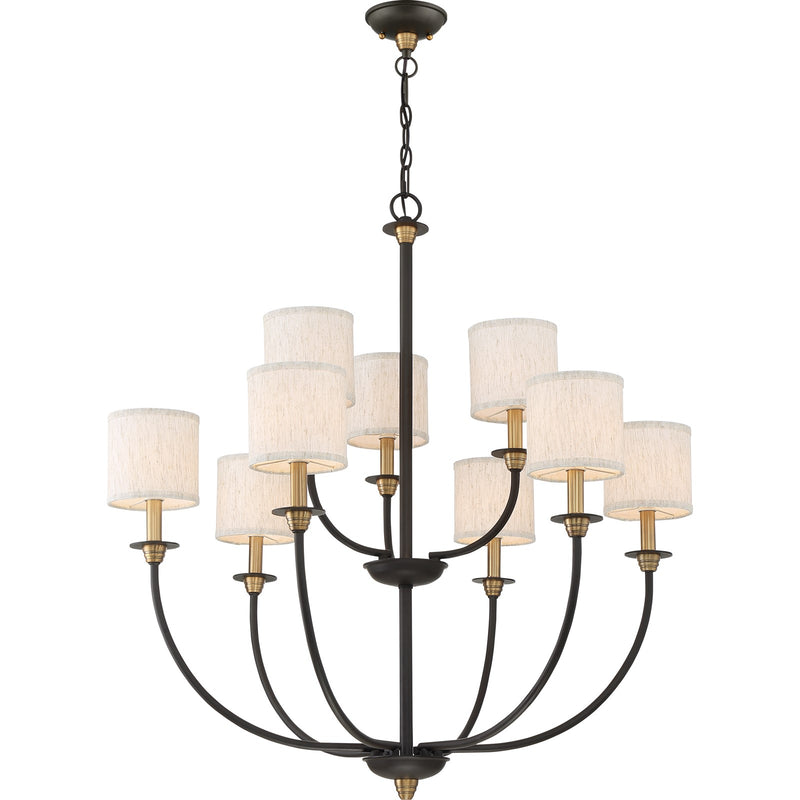 Quoizel Audley 33in 9-Light Chandelier | Traditional Old Bronze and Beige Fabric | Dining Room & Foyer | 33 x 33 x 34.5 in | Model ADY5009OZ