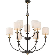 Quoizel Audley 33in 9-Light Chandelier | Traditional Old Bronze and Beige Fabric | Dining Room & Foyer | 33 x 33 x 34.5 in | Model ADY5009OZ