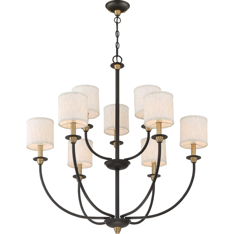 Quoizel Audley 33in 9-Light Chandelier | Traditional Old Bronze and Beige Fabric | Dining Room & Foyer | 33 x 33 x 34.5 in | Model ADY5009OZ