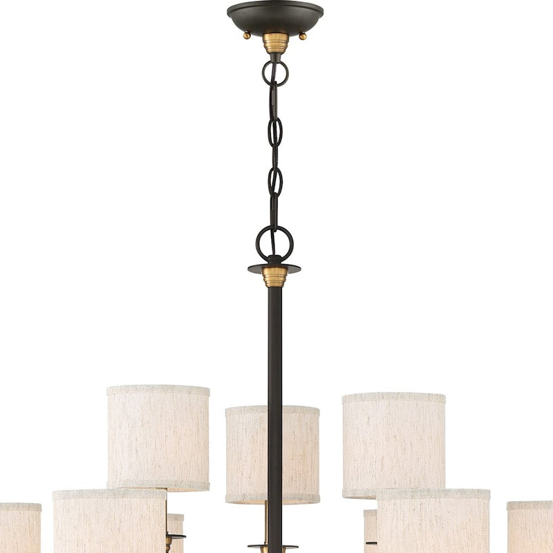 Quoizel Audley 33in 9-Light Chandelier | Traditional Old Bronze and Beige Fabric | Dining Room & Foyer | 33 x 33 x 34.5 in | Model ADY5009OZ