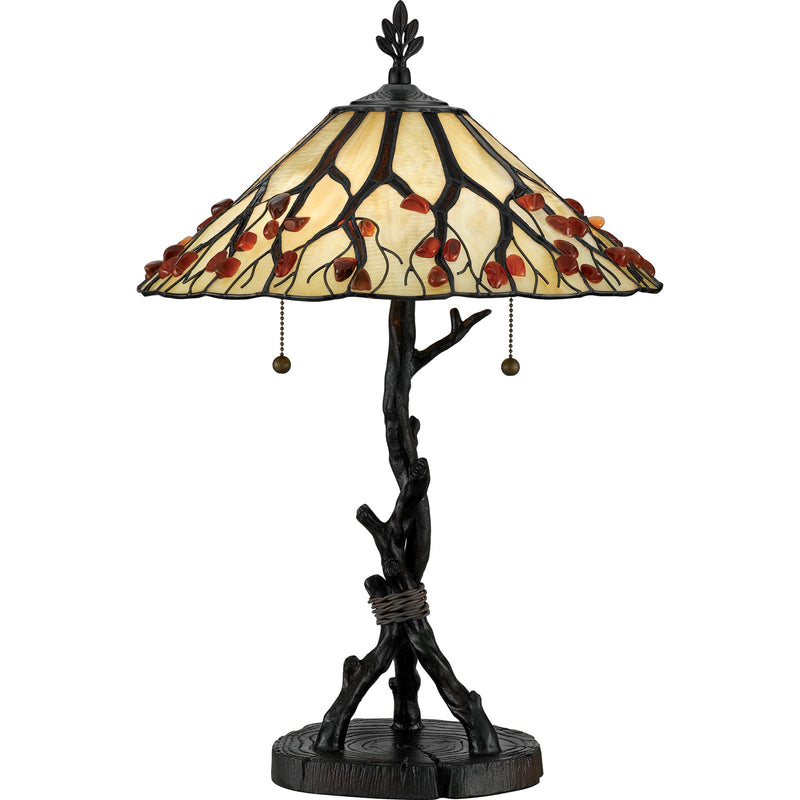 Quoizel Whispering Wood 25in 2-Light Table Lamp | Tiffany Valiant Bronze and Multicolor Art Glass | Bedroom & Living Room | Model AG711TVA