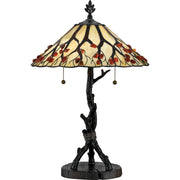 Quoizel Whispering Wood 25in 2-Light Table Lamp | Tiffany Valiant Bronze and Multicolor Art Glass | Bedroom & Living Room | Model AG711TVA