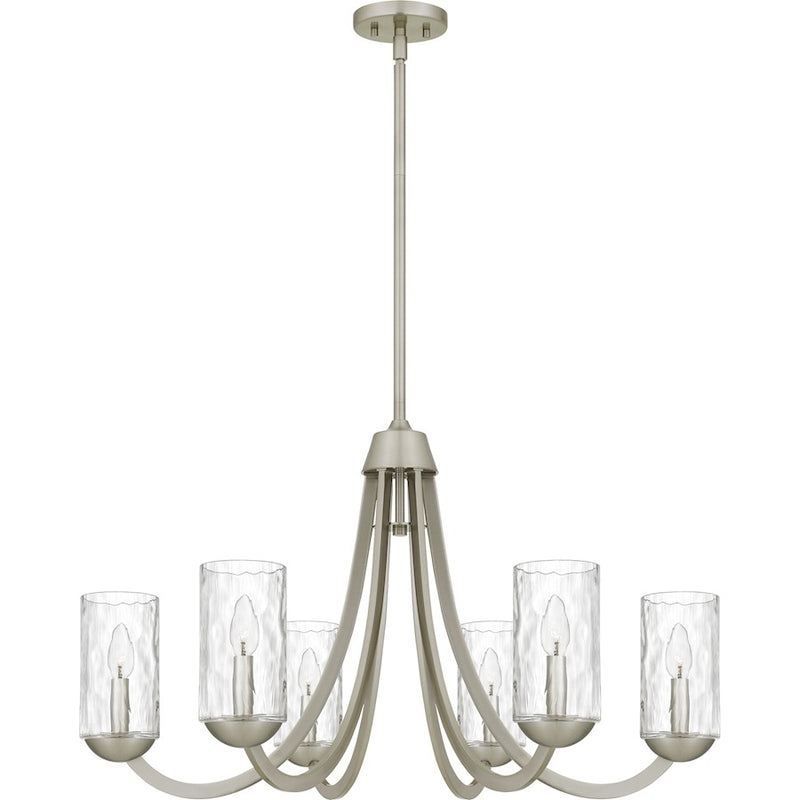 Quoizel Allard 6Light Chandelier, Brushed Nickel/Clear Water Glass