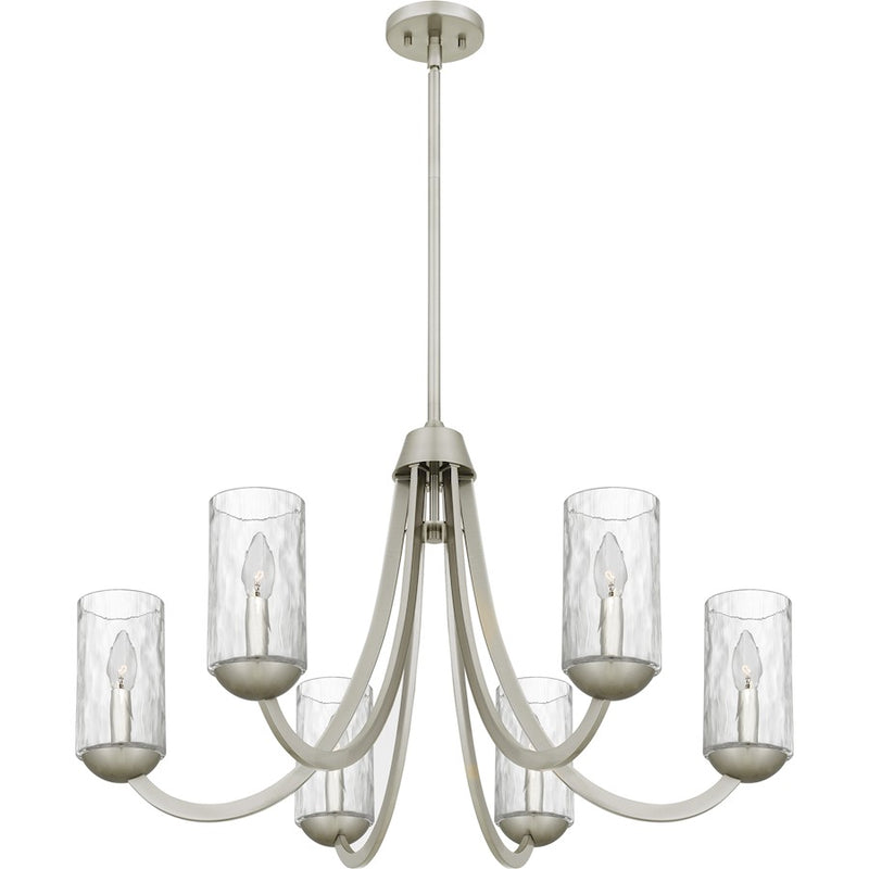 Quoizel Allard 6Light Chandelier, Brushed Nickel/Clear Water Glass