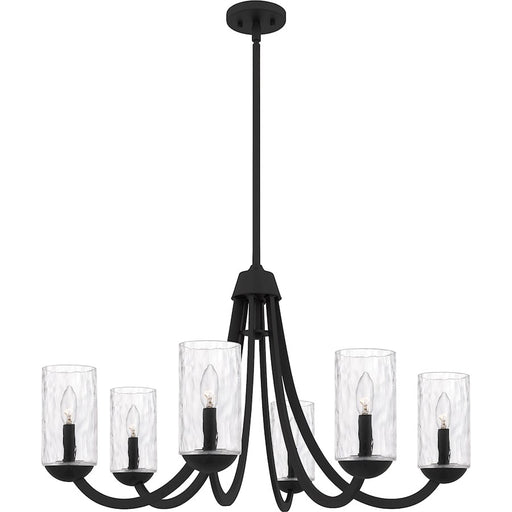 Quoizel Allard 6Light Chandelier, Matte Black/Clear Water Glass - ALD5032MBK