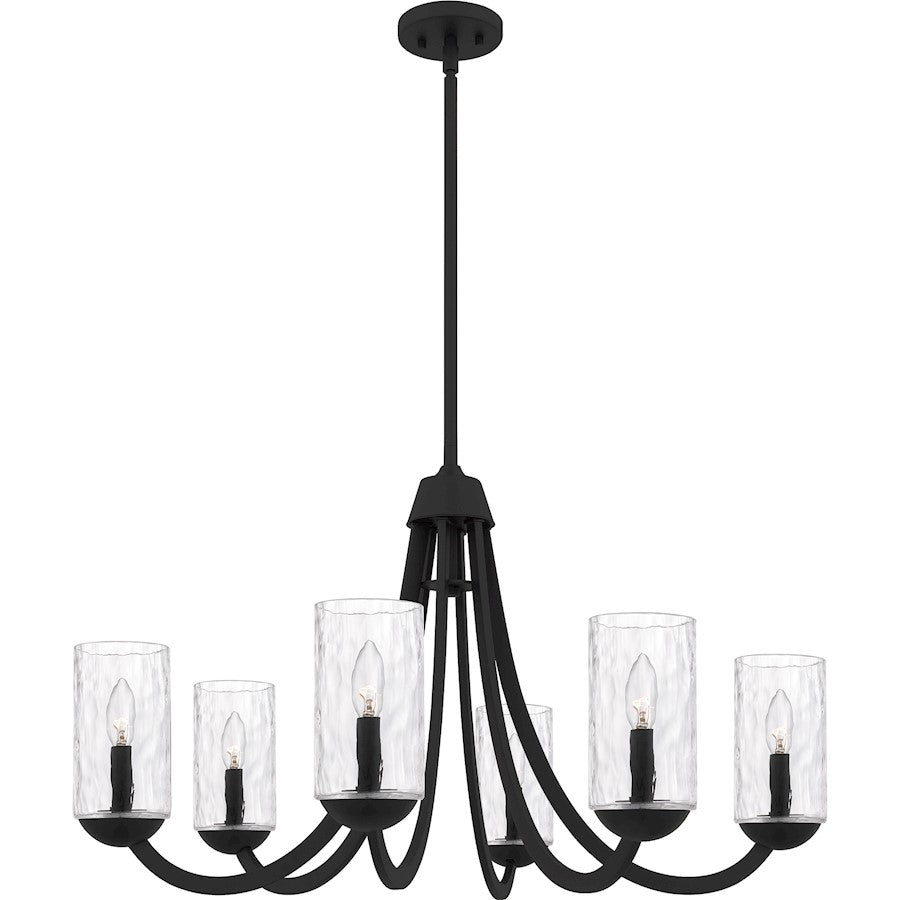Quoizel Allard 6Light Chandelier, Matte Black/Clear Water Glass - ALD5032MBK