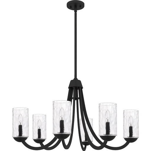 Quoizel Allard 6Light Chandelier, Matte Black/Clear Water Glass