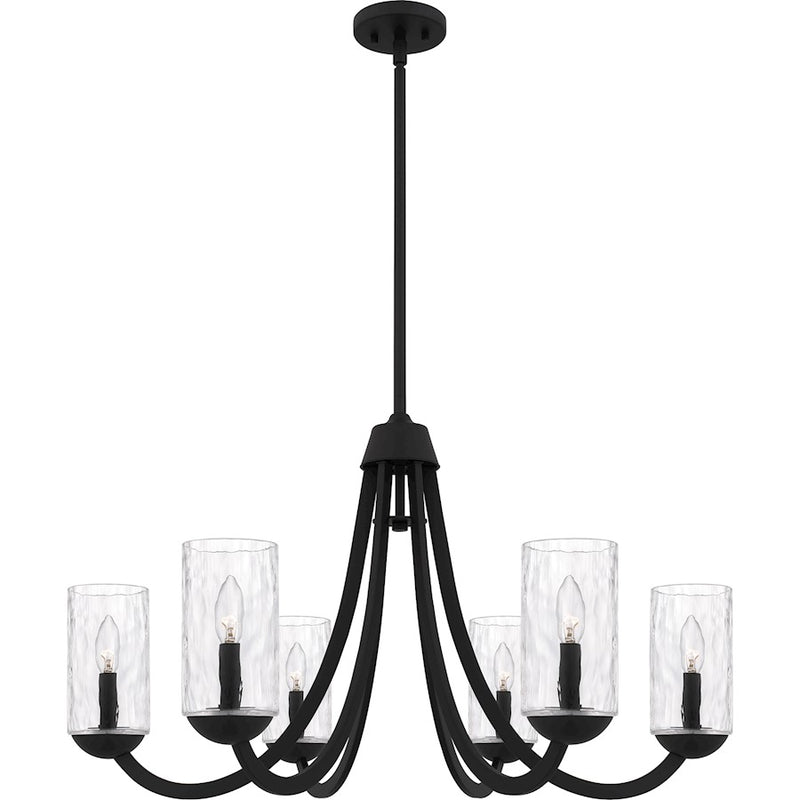 Quoizel Allard 6Light Chandelier, Matte Black/Clear Water Glass
