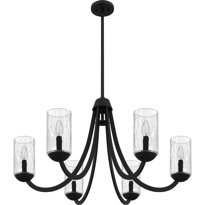 Quoizel Allard 6Light Chandelier, Matte Black/Clear Water Glass