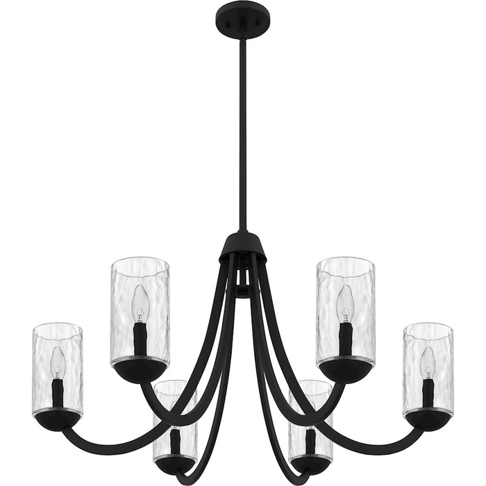 Quoizel Allard 6Light Chandelier, Matte Black/Clear Water Glass