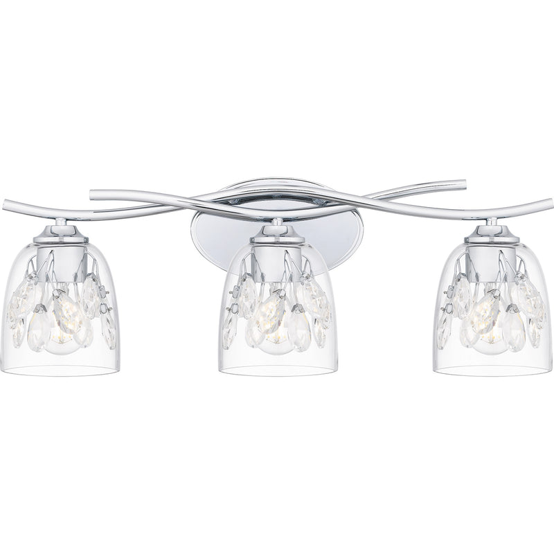 Quoizel Ansley 24in 3-Light Vanity Light | Glam Polished Chrome and Clear Glass | Bathroom Vanity | 24 x 6.25 x 8.25 in | Model ALE8624C
