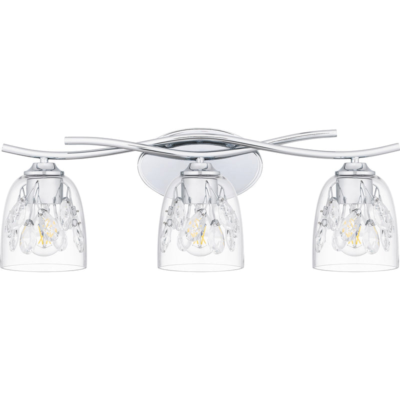 Quoizel Ansley 24in 3-Light Vanity Light | Glam Polished Chrome and Clear Glass | Bathroom Vanity | 24 x 6.25 x 8.25 in | Model ALE8624C