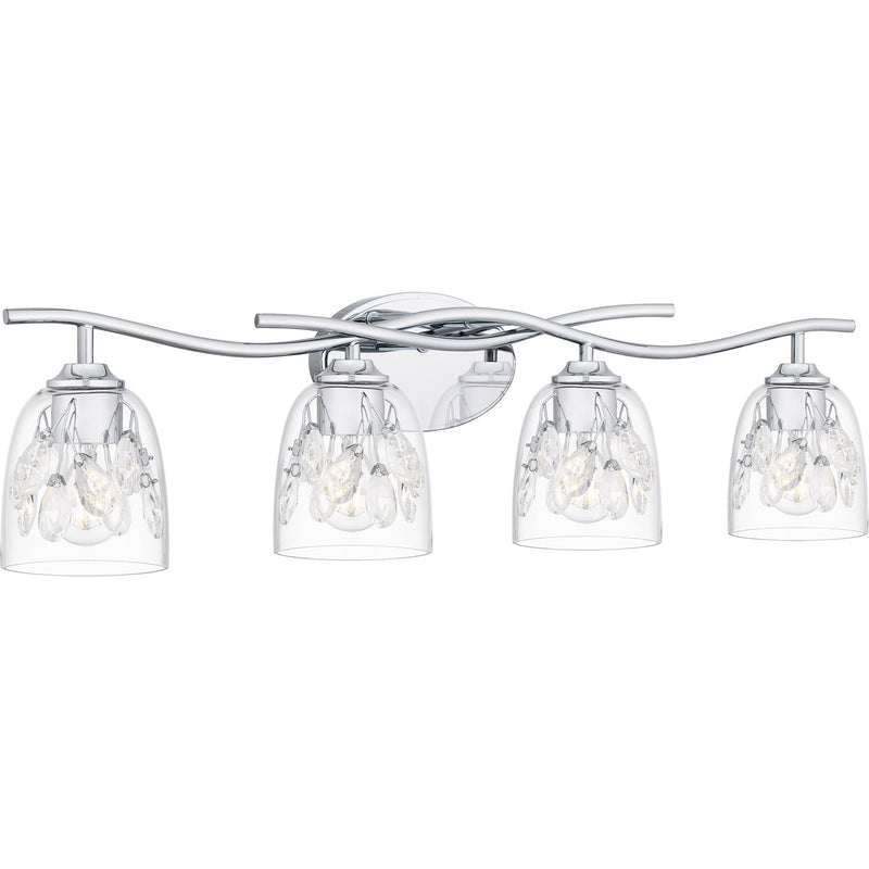 Quoizel Ansley 33.5in 4-Light Vanity Light | Glam Polished Chrome and Clear Glass | Bathroom Vanity | 33.5 x 6.25 x 8.25 in | Model ALE8633C