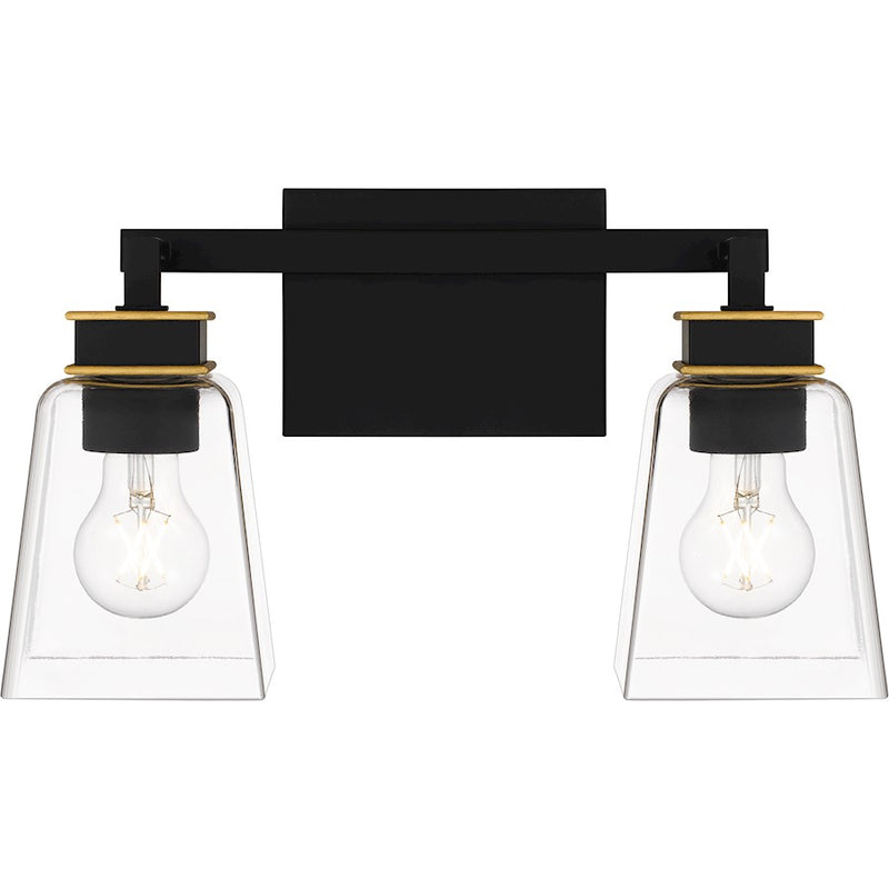 Quoizel Almany 2 Light Bath Light, Matte Black/Clear Glass - ALY8615MBK