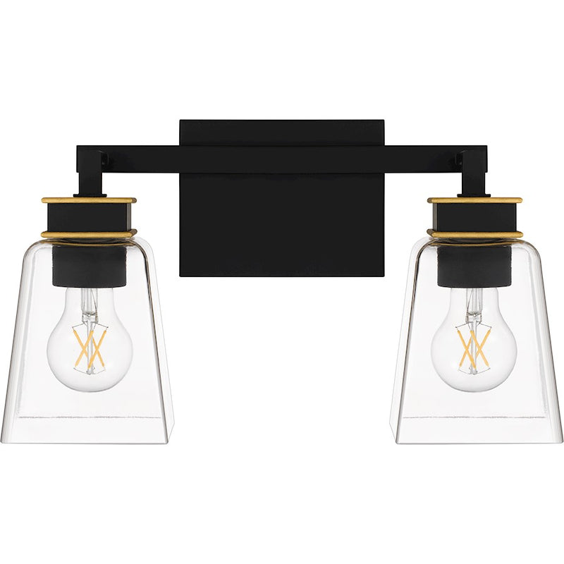 Quoizel Almany 2 Light Bath Light, Matte Black/Clear Glass