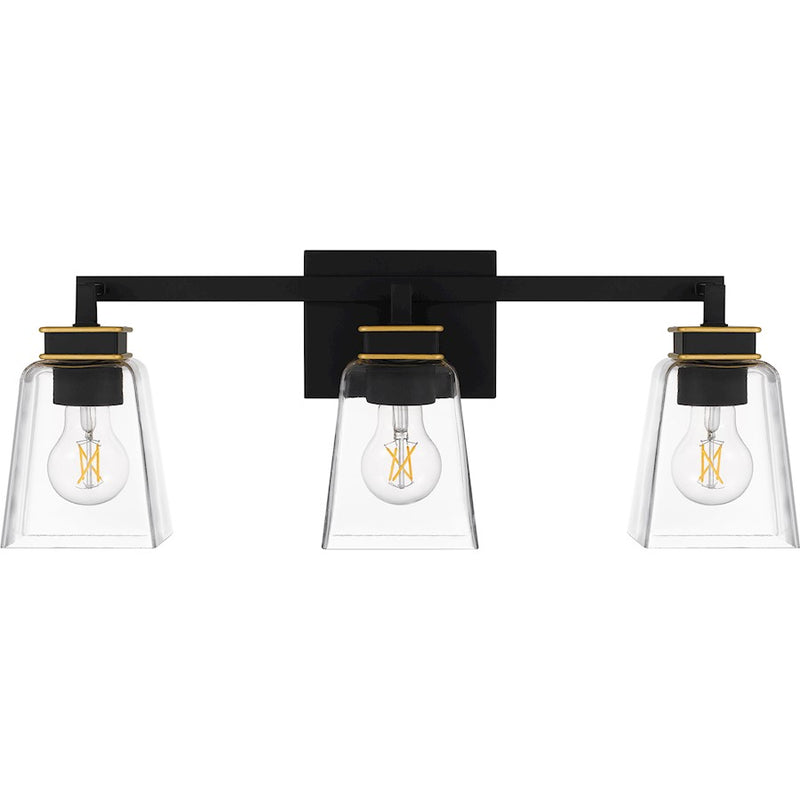 Quoizel Almany 3 Light Bath Light, Matte Black/Clear Glass