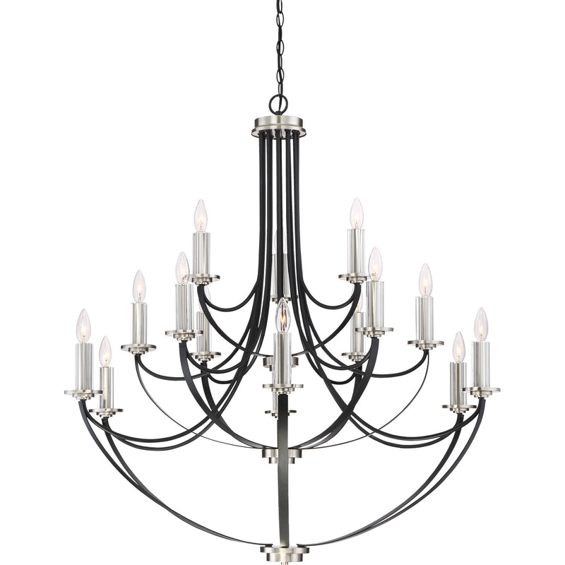 Quoizel Alana 41in 15-Light Chandelier | Glam Mystic Black and Brushed Nickel | Dining Room & Foyer | 41 x 41 x 43 in | Model ANA5015K