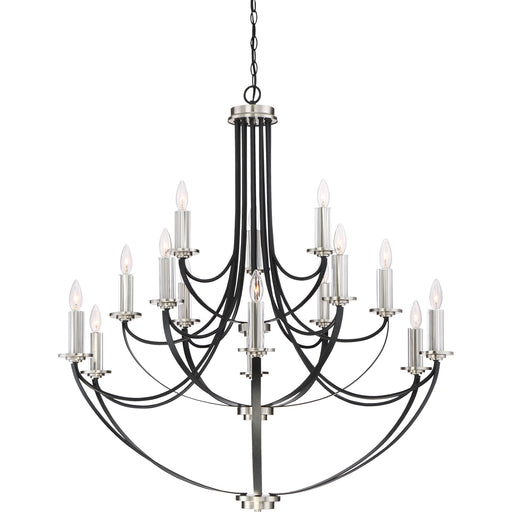 Quoizel Alana 41in 15-Light Chandelier | Glam Mystic Black and Brushed Nickel | Dining Room & Foyer | 41 x 41 x 43 in | Model ANA5015K