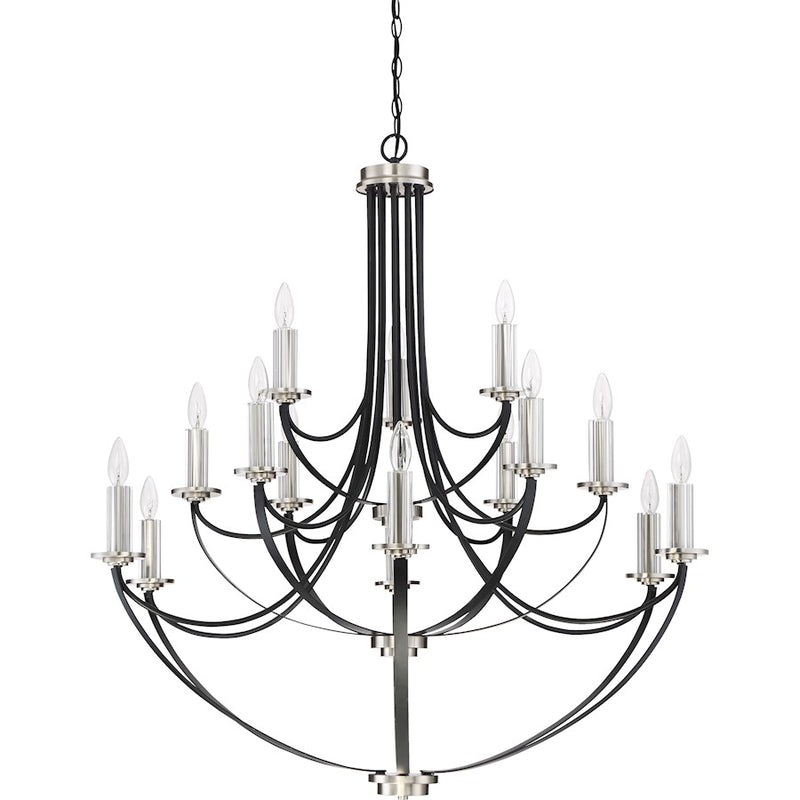 Quoizel Alana 41in 15-Light Chandelier | Glam Mystic Black and Brushed Nickel | Dining Room & Foyer | 41 x 41 x 43 in | Model ANA5015K