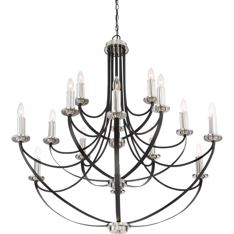 Quoizel Alana 41in 15-Light Chandelier | Glam Mystic Black and Brushed Nickel | Dining Room & Foyer | 41 x 41 x 43 in | Model ANA5015K