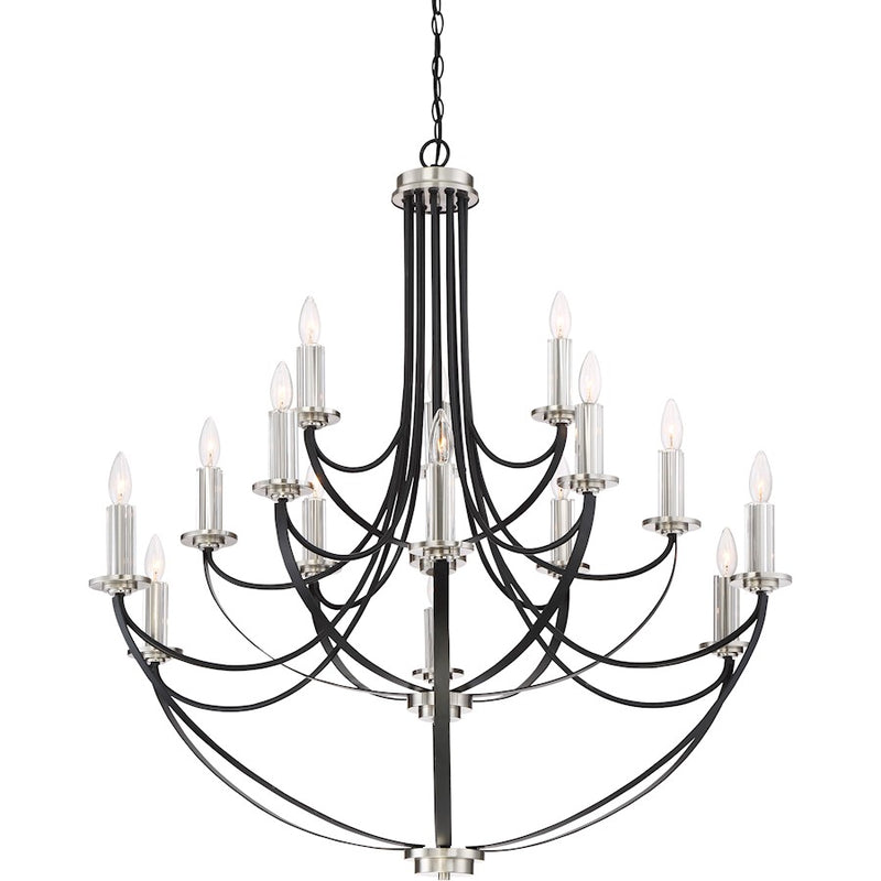 Quoizel Alana 41in 15-Light Chandelier | Glam Mystic Black and Brushed Nickel | Dining Room & Foyer | 41 x 41 x 43 in | Model ANA5015K