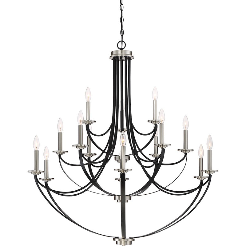 Quoizel Alana 41in 15-Light Chandelier | Glam Mystic Black and Brushed Nickel | Dining Room & Foyer | 41 x 41 x 43 in | Model ANA5015K