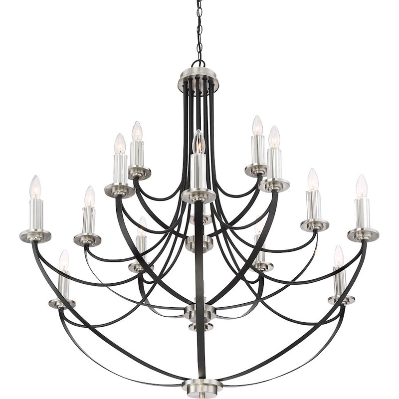 Quoizel Alana 41in 15-Light Chandelier | Glam Mystic Black and Brushed Nickel | Dining Room & Foyer | 41 x 41 x 43 in | Model ANA5015K