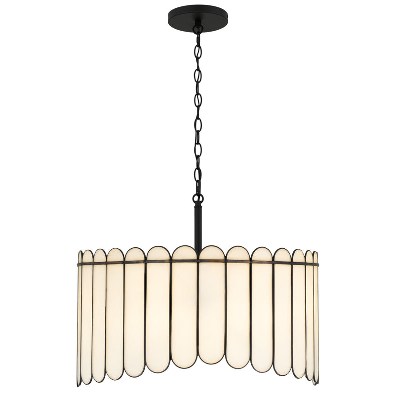 Quoizel Annabelle 24in 4-Light Pendant | Transitional Matte Black and White Art Glass | Kitchen Island & Dining Room | Model ANN2824MBK